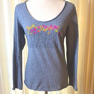 Long Sleeve Life Is Good Gray Embellished Cotton T-shirt